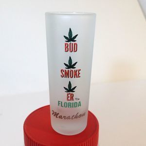 Bud Smoke ER Marathon Florida Shooter Shot Glass Embossed Pot Designs